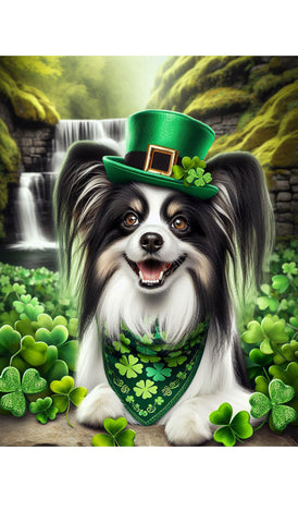 Papillon Black and White - Best of Breed DCR Saint Patricks Day Day Outdoor House and Garden Flag