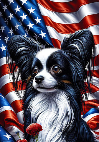 Papillon Black and White - Best of Breed DCR Patriotic III   Outdoor House and Garden Flag