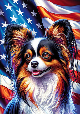 Papillon Tri - Best of Breed DCR Patriotic III   Outdoor House and Garden Flag