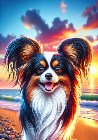 Papillon Tri - Best of Breed DCR Summer Sunset Outdoor House and Garden Flag