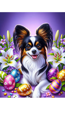 Papillon Tri - Best of Breed DCR Easter Holiday    Outdoor House and Garden Flag