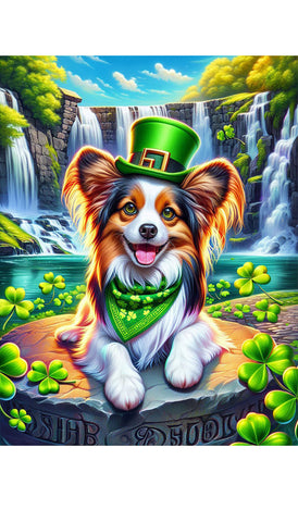 Papillon Tri - Best of Breed DCR Saint Patricks Day Day Outdoor House and Garden Flag