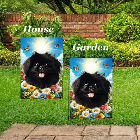 Pekingese Black - Best of Breed  Summer Butterflies Outdoor House and Garden Flag