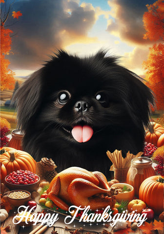 Pekingese Black - Best of Breed  Thanksgiving Outdoor House and Garden Flag