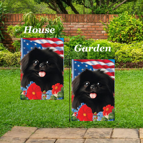 Pekingese Black - Best of Breed  Patriotic I All-American Outdoor House and Garden Flag