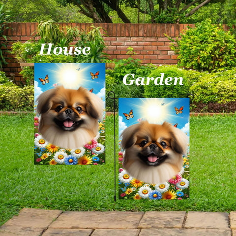 Pekingese Red - Best of Breed  Summer Butterflies Outdoor House and Garden Flag