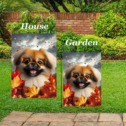Pekingese Red - Best of Breed  Fall Leaves Outdoor House and Garden Flag
