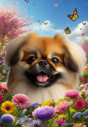 Pekingese Red - Best of Breed  Spring Butterflies Outdoor House and Garden Flag