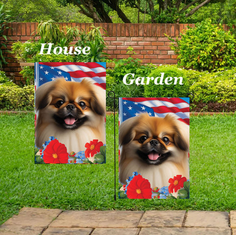 Pekingese Red - Best of Breed  Patriotic I All-American Outdoor House and Garden Flag