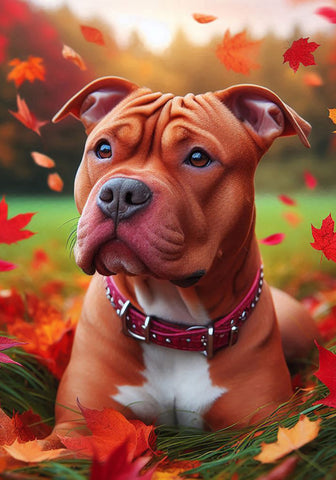 Pit Bull Red - Best of Breed DCR Falling Leaves Outdoor Flag