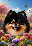 Pomeranian Black/Tan -  Best of Breed  Spring Butterflies Outdoor House and Garden Flag