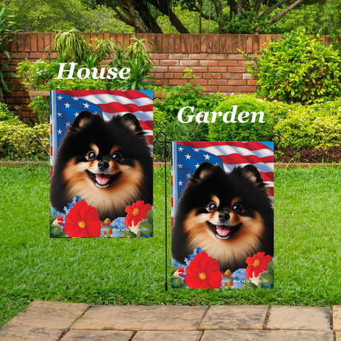 Pomeranian Black/Tan -  Best of Breed  Patriotic I All-American Outdoor House and Garden Flag