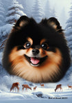 Pomeranian Black/Tan -  Best of Breed  Winter Wonderland Outdoor House and Garden Flag