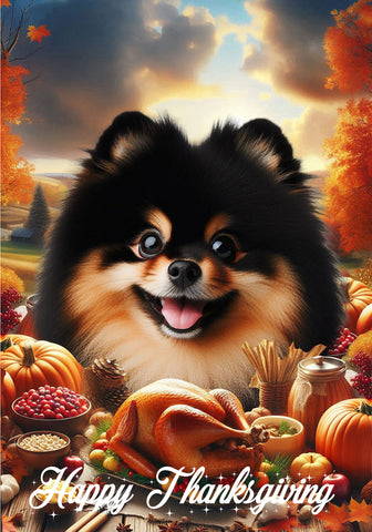 Pomeranian Black/Tan -  Best of Breed  Thanksgiving Outdoor House and Garden Flag