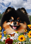 Pomeranian Black/Tan -  Best of Breed  Summer Fields Outdoor House and Garden Flag