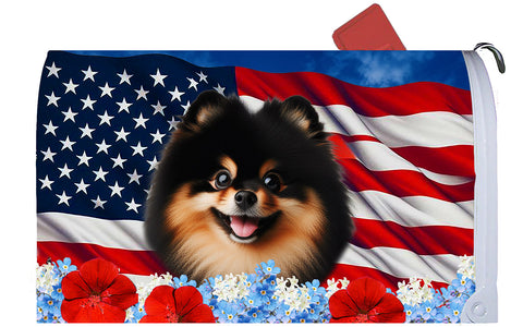 Pomeranian Black/Tan -  Best of Breed Patriotic Mailbox Cover Hi-Grade Vinyl 6" x 19"