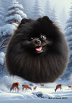 Pomeranian Black - Best of Breed  Winter Wonderland Outdoor House and Garden Flag