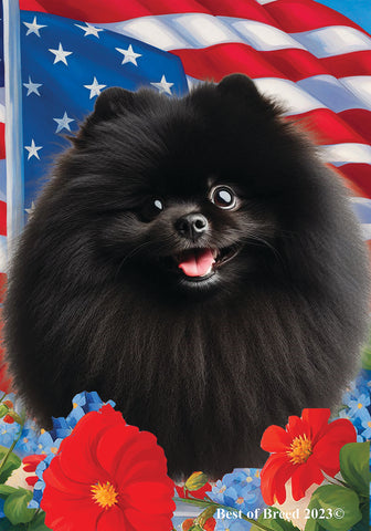 Pomeranian Black - Best of Breed  Patriotic I All-American Outdoor House and Garden Flag