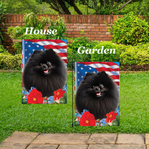 Pomeranian Black - Best of Breed  Patriotic I All-American Outdoor House and Garden Flag