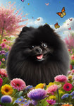 Pomeranian Black - Best of Breed  Spring Butterflies Outdoor House and Garden Flag