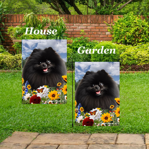Pomeranian Black - Best of Breed  Summer Fields Outdoor House and Garden Flag