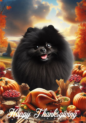 Pomeranian Black - Best of Breed  Thanksgiving Outdoor House and Garden Flag