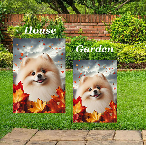 Pomeranian Cream - Best of Breed  Fall Leaves Outdoor House and Garden Flag