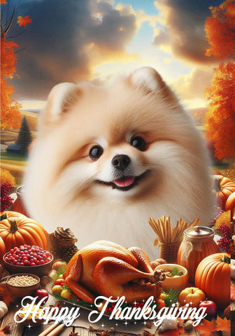 Pomeranian Cream - Best of Breed  Thanksgiving Outdoor House and Garden Flag