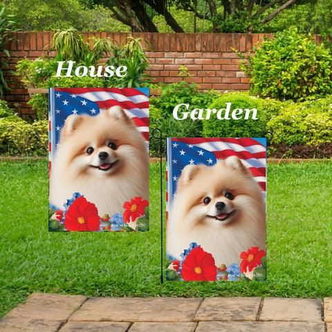 Pomeranian Cream - Best of Breed  Patriotic I All-American Outdoor House and Garden Flag