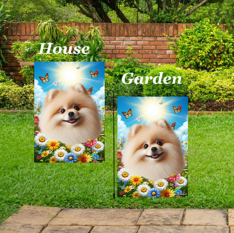 Pomeranian Cream - Best of Breed  Summer Butterflies Outdoor House and Garden Flag