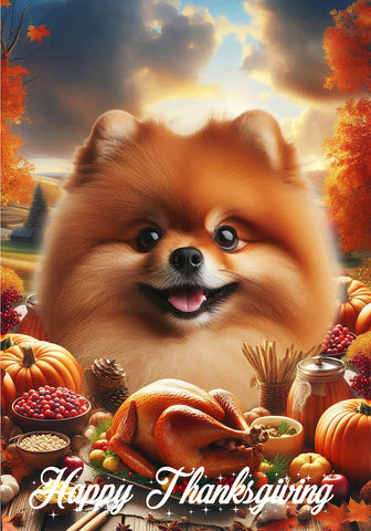Pomeranian Orange - Best of Breed  Thanksgiving Outdoor House and Garden Flag