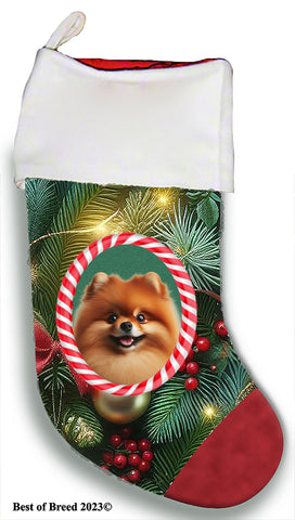 Pomeranian Orange - Best of Breed  Christmas Stocking 13.5"  Red Gaming Cloth with Red Lining ,Plush White Cuff