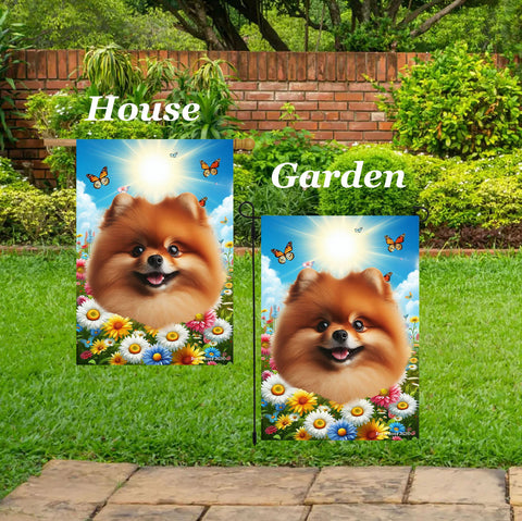 Pomeranian Orange - Best of Breed  Summer Butterflies Outdoor House and Garden Flag