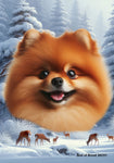 Pomeranian Orange - Best of Breed  Winter Wonderland Outdoor House and Garden Flag