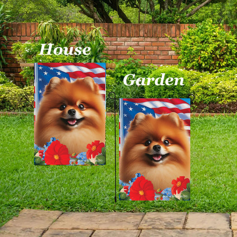 Pomeranian Orange - Best of Breed  Patriotic I All-American Outdoor House and Garden Flag