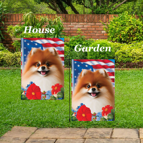 Pomeranian Red - Best of Breed  Patriotic I All-American Outdoor House and Garden Flag