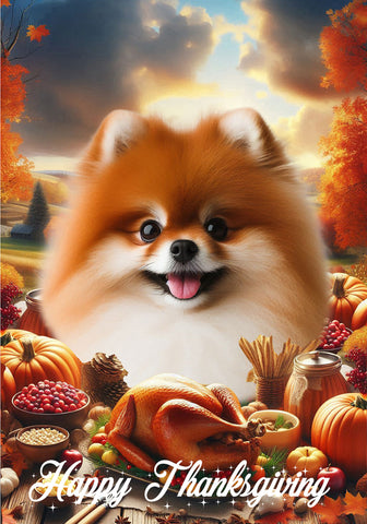 Pomeranian Red - Best of Breed  Thanksgiving Outdoor House and Garden Flag
