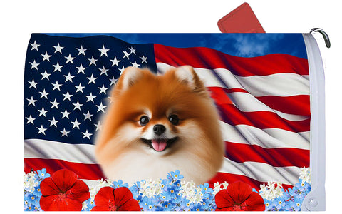 Pomeranian Red - Best of Breed Patriotic Mailbox Cover Hi-Grade Vinyl 6" x 19"