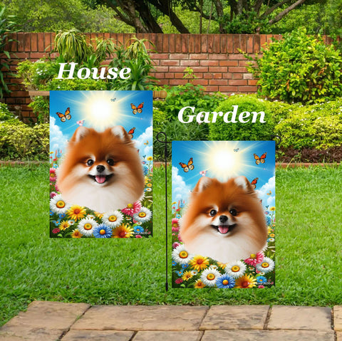Pomeranian Red - Best of Breed  Summer Butterflies Outdoor House and Garden Flag
