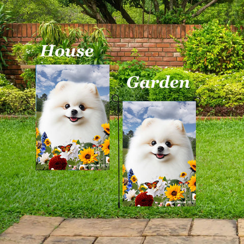 Pomeranian White - Best of Breed  Summer Fields Outdoor House and Garden Flag