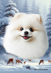 Pomeranian White - Best of Breed  Winter Wonderland Outdoor House and Garden Flag