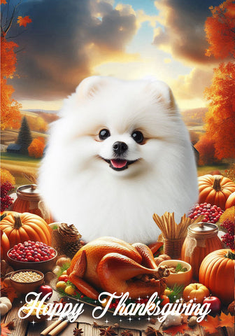 Pomeranian White - Best of Breed  Thanksgiving Outdoor House and Garden Flag