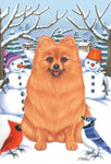 Pomeranian - Best of Breed Tomoyo Pitcher Winter Snowman Garden Flag 12" x 17"