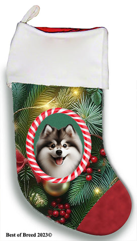 Pomsky -  Best of Breed  Christmas Stocking 13.5"  Red Gaming Cloth with Red Lining ,Plush White Cuff