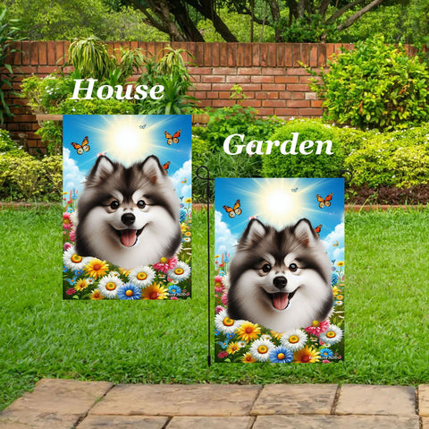 Pomsky -  Best of Breed  Summer Butterflies Outdoor House and Garden Flag
