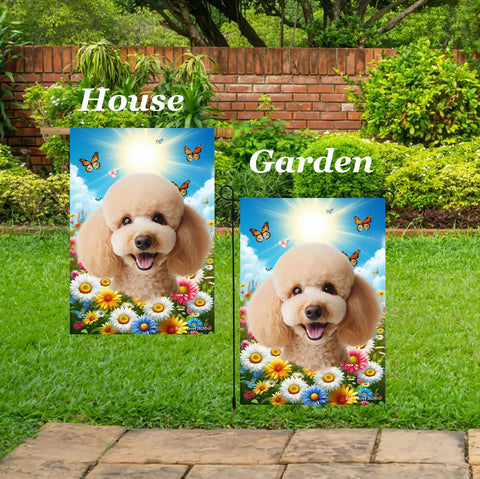 Poodle Apricot - Best of Breed  Summer Butterflies Outdoor House and Garden Flag