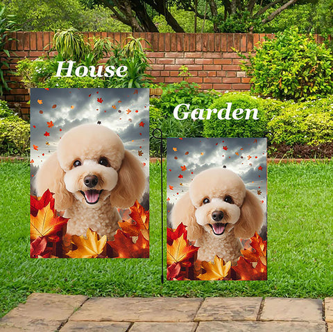 Poodle Apricot - Best of Breed  Fall Leaves Outdoor House and Garden Flag