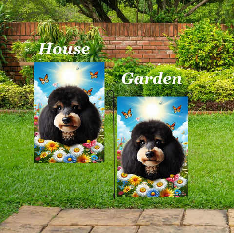 Poodle Black/Tan -  Best of Breed  Summer Butterflies Outdoor House and Garden Flag