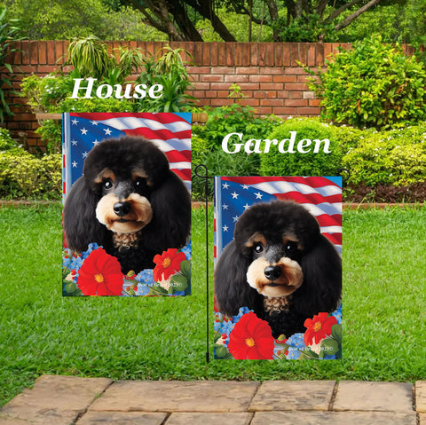 Poodle Black/Tan -  Best of Breed  Patriotic I All-American Outdoor House and Garden Flag