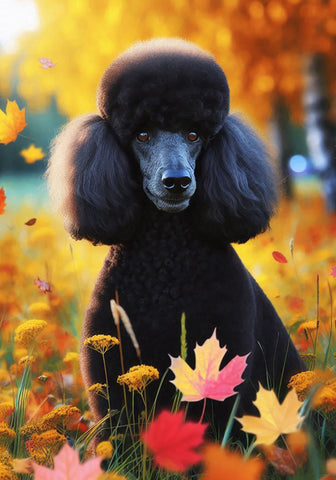 Poodle Black - Best of Breed DCR Falling Leaves Outdoor Flag